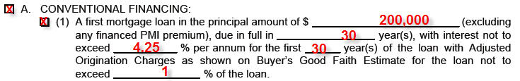 Conventional Financing Contingency Filled Out